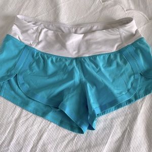 Lululemon aqua and white run shorts